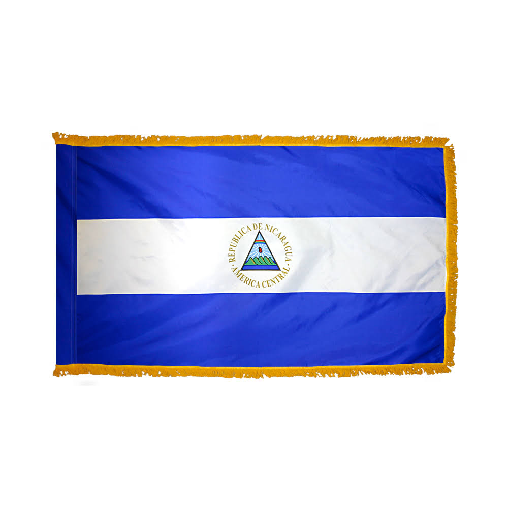 3ft. x 5ft. Nicaragua Flag with Side Pole Sleeve and Fringe O38238
