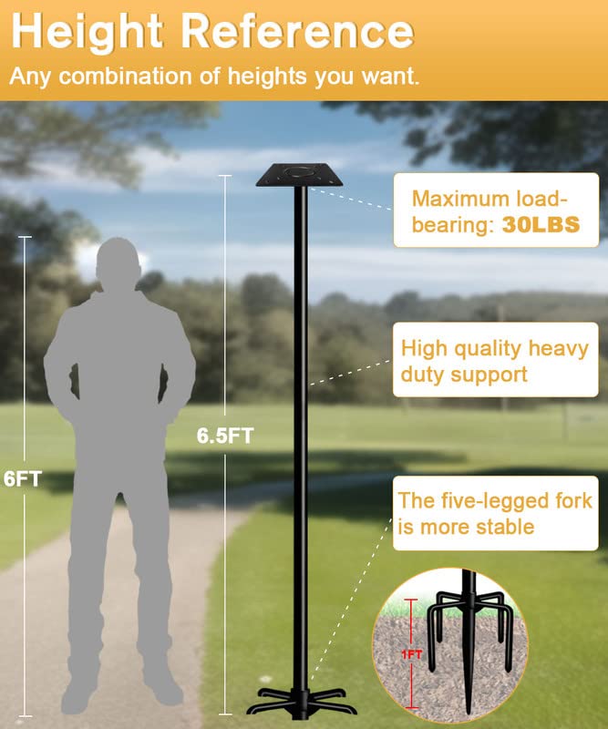 90Inch Heavy Duty Bird Feeder Pole Kit with 5 Prongs Base and 2 Plates Black G56495
