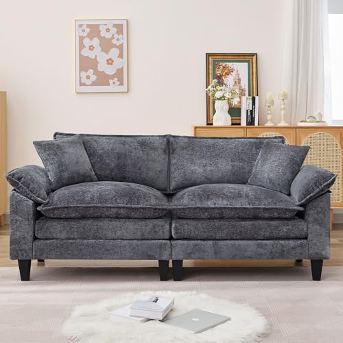83" Chenille Fabric Loveseat Sofa with Double Cushion and 2 Pillows E4524