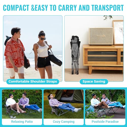 2-in-1 Reclining Camping Chair with Footrest Folding Lounge Chair with Adjustable Backrest U94600