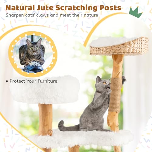 Solid Wood Cat Tree with Scratching Posts (34 Inch) K2677