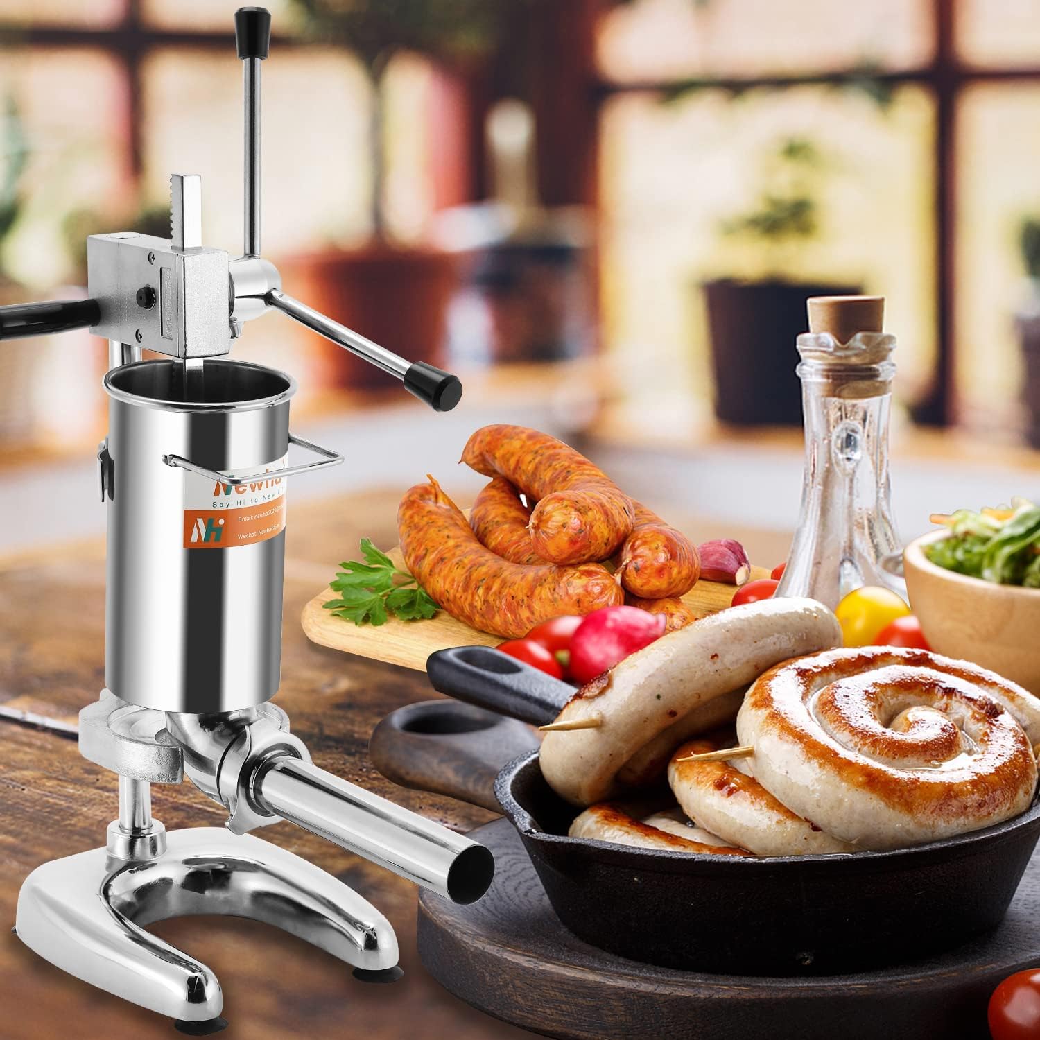 Manual Sausage Stuffer Stainless Steel Vertical Sausage Maker with 4 Sausage Tubes Meat Filler (2L) I449