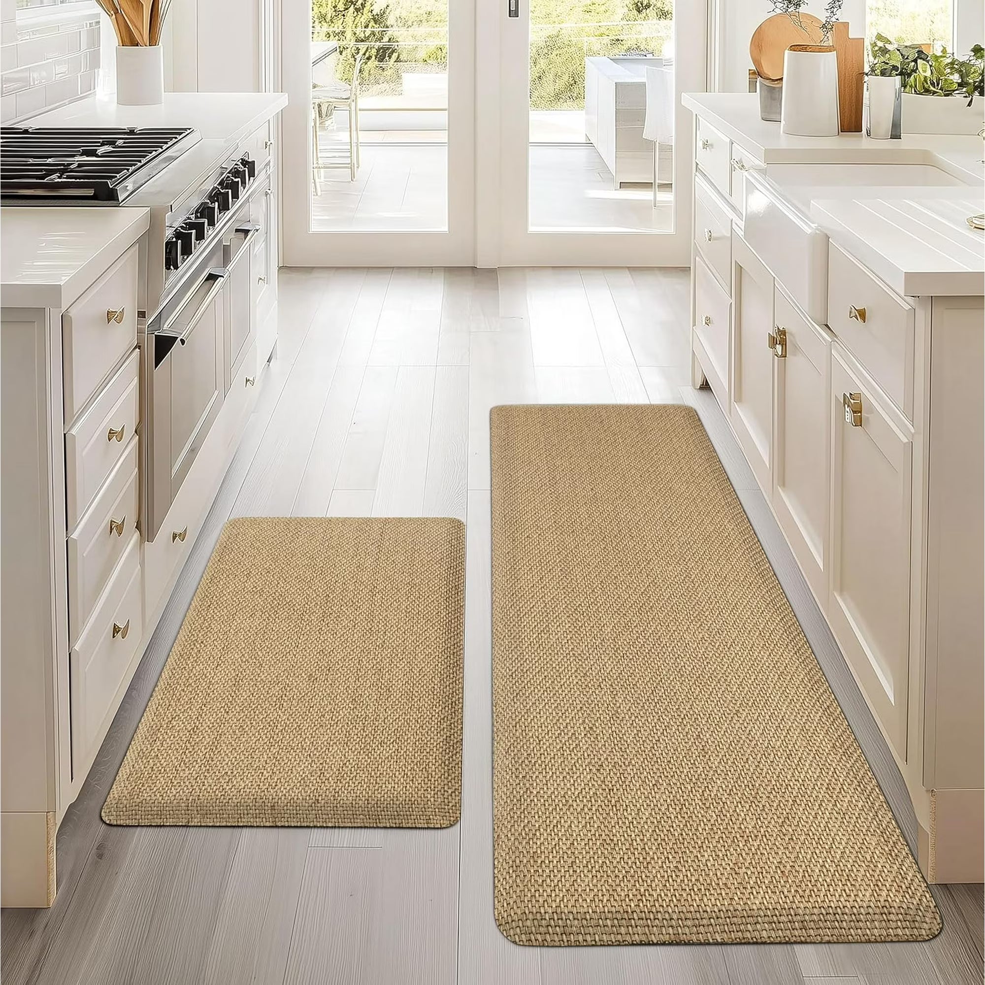 Beige Cushioned Anti-Fatigue Kitchen Mats 2PCS 17.3"x28" 17.3"x47" I6502