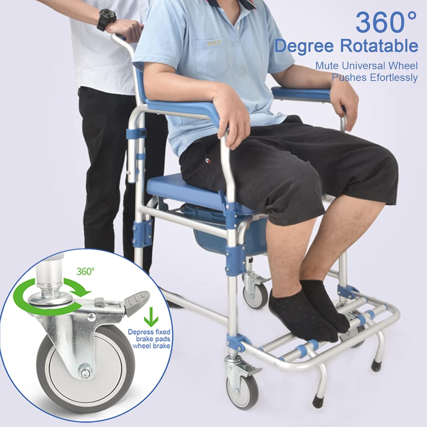 Rolling Showerchair with Built-in Toilet, 4 Wheel Brakes B5528