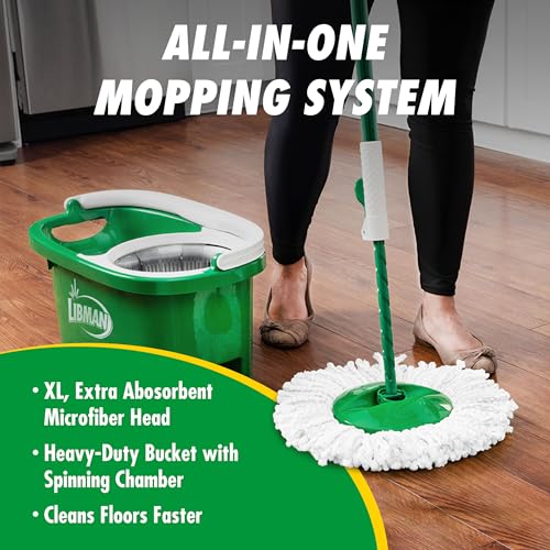 Spin Mop System with Bucket and Wringer, Includes 2 Replacement Heads R79205