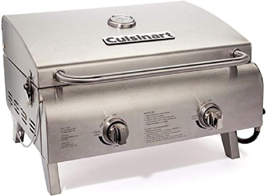 Portable Propane Tabletop Gas Grill, Two-Burner, Stainless Steel M897664