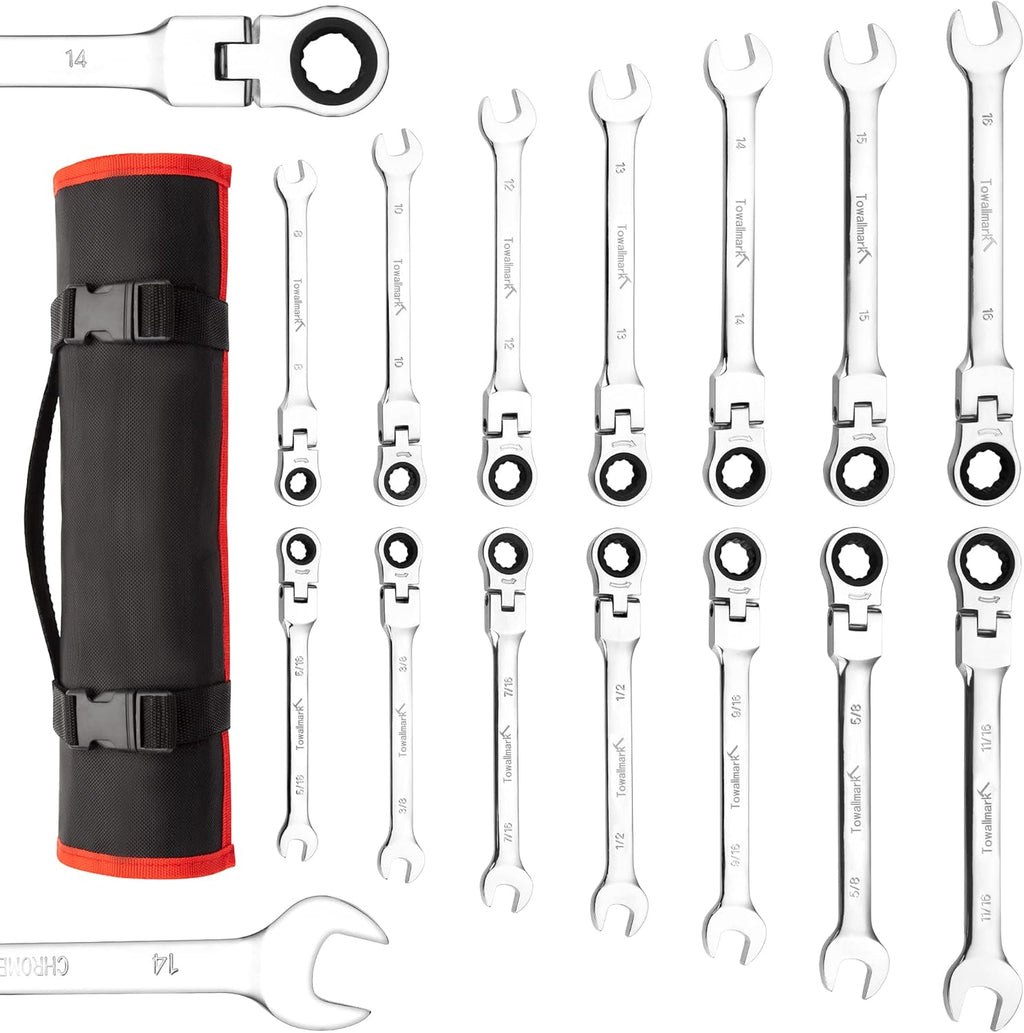 14-Piece Ratcheting Combination Wrench Set, SAE & Metric, Cr-V Steel with Storage Bag S76611