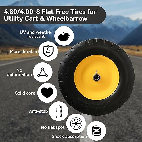 4.80/4.00-8" Tire and Wheel Assembly Set, 5/8" or 3/4" Bore, 16" Solid Rubber Tires, 1 Pack P846986