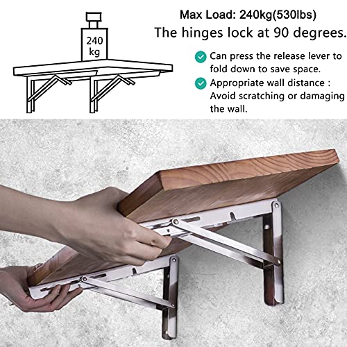 Folding Shelf Brackets 12 Inch, Stainless Steel, 2 Pack Y550321