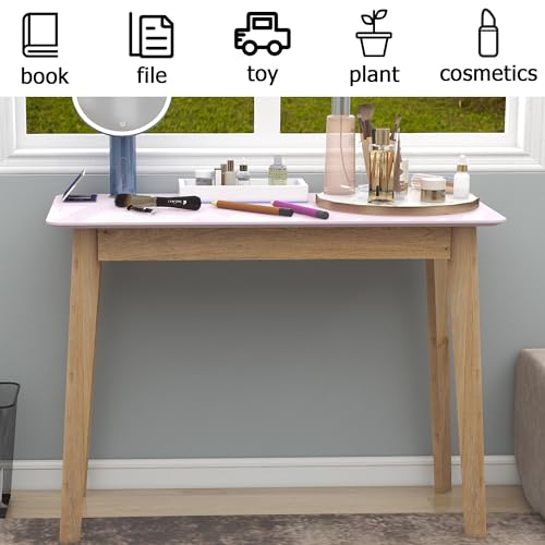 Pink Vanity Desk with Solid Rubber Wood Legs T587894