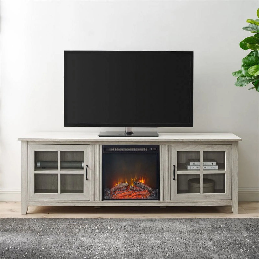 70" Glass Door TV Console with Electric Fireplace E809