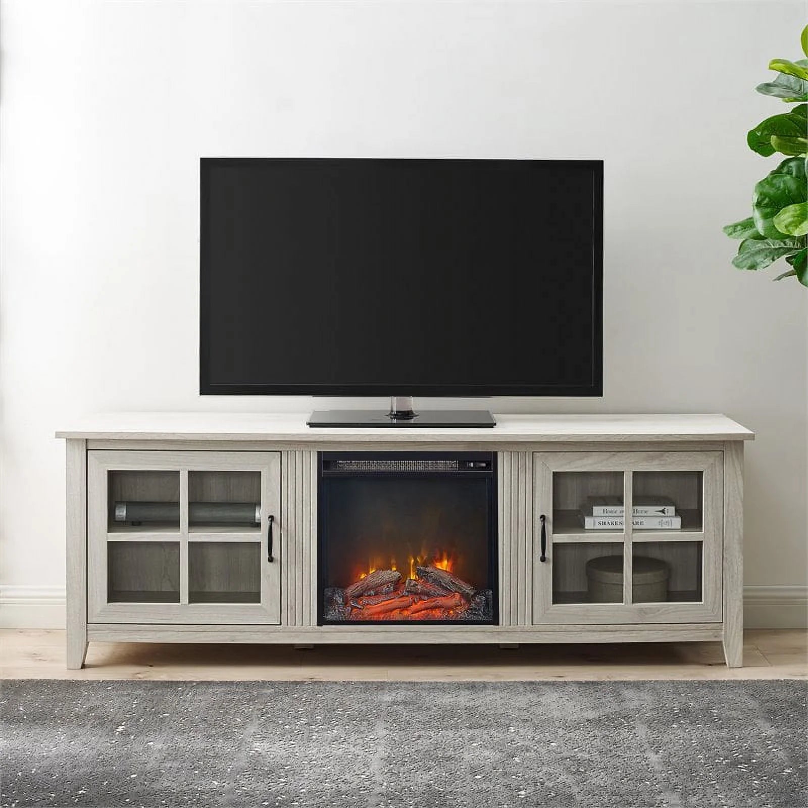 70" Glass Door TV Console with Electric Fireplace E809