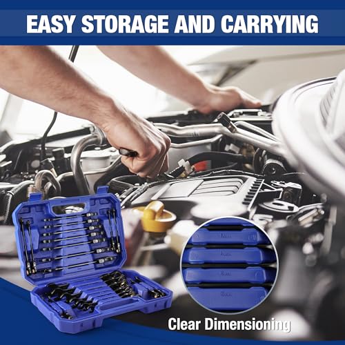 22-piece Ratcheting Wrench Set with 180° Flex Head, Anti-Slip Tooth, Metric 6-18mm & SAE 1/4-3/4", Black Electrophoretic Coating H14682