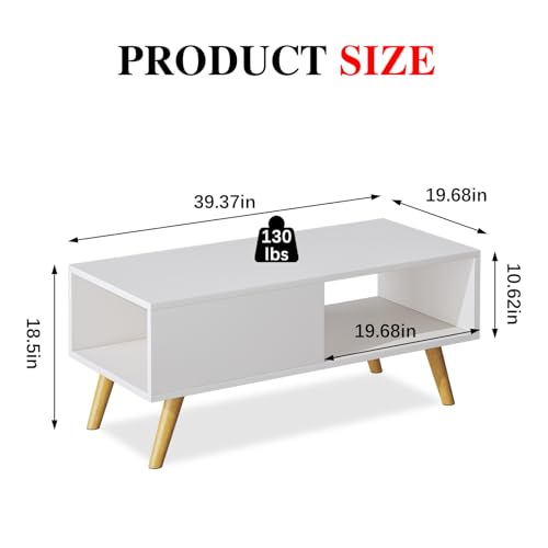 Wood Aesthetic Coffee Table with Storage, 39.4 * 19.7 * 18.5 in (Rust Brown) U578