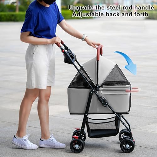 4 Wheels Pet Stroller with Cup Holder & Removable Liner Storage Basket J702