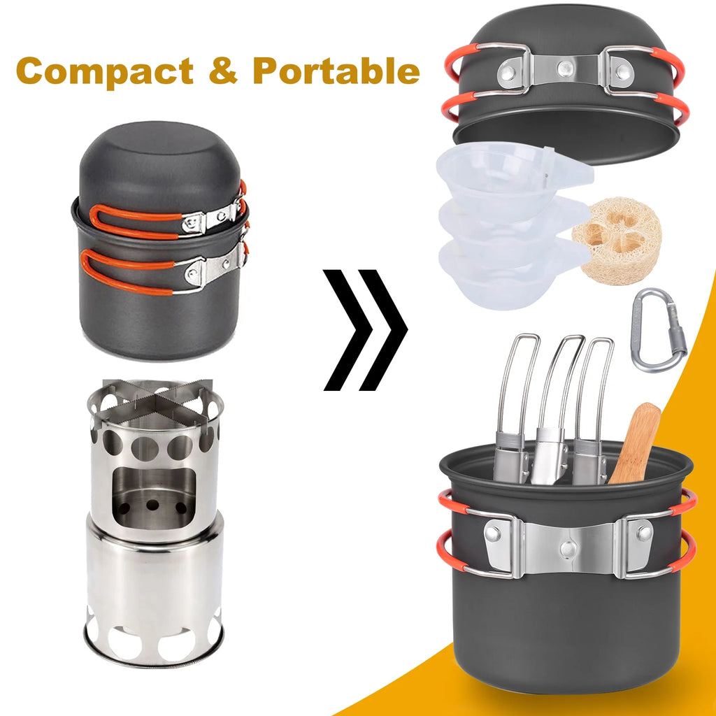 Camping Cookware Mess Kit with Camping Stove B7549
