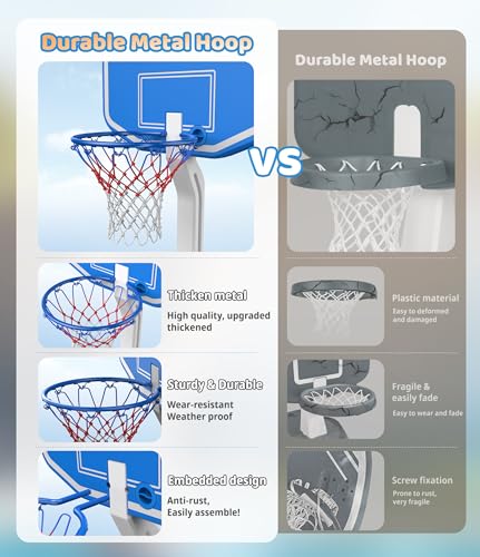 Swimming Pool Basketball & Volleyball Game Set with Hoop, Balls, Net, and Pump, BLUE W73837