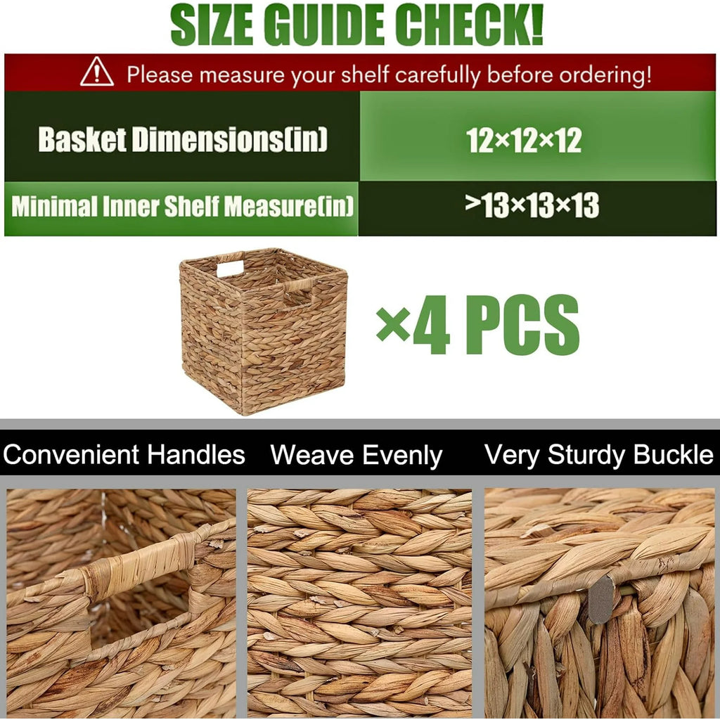 Set of 4 Handwoven Water Hyacinth Wicker Cube Baskets X484
