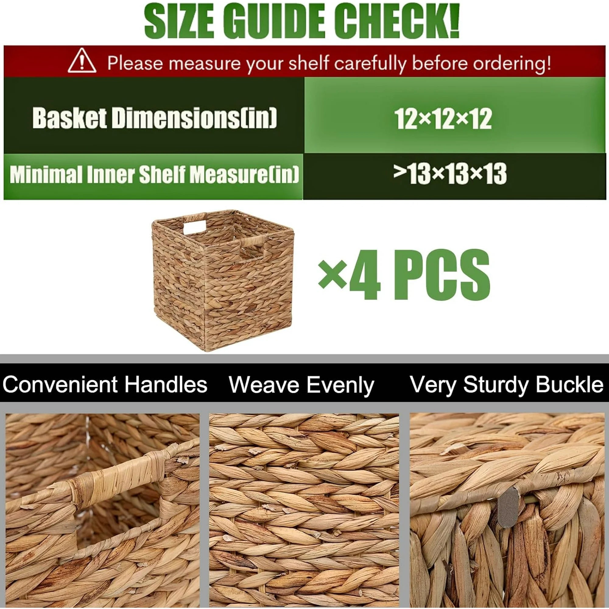 Set of 4 Handwoven Water Hyacinth Wicker Cube Baskets X484