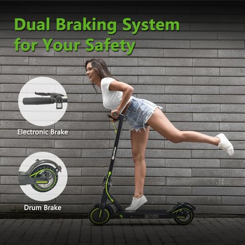 Electric Scooter with 500W Motor, 15-19MPH Max Speed, 18-21 Miles Range, 8.5" Solid Tires, 7.8AH Battery, Foldable (Green) H22103