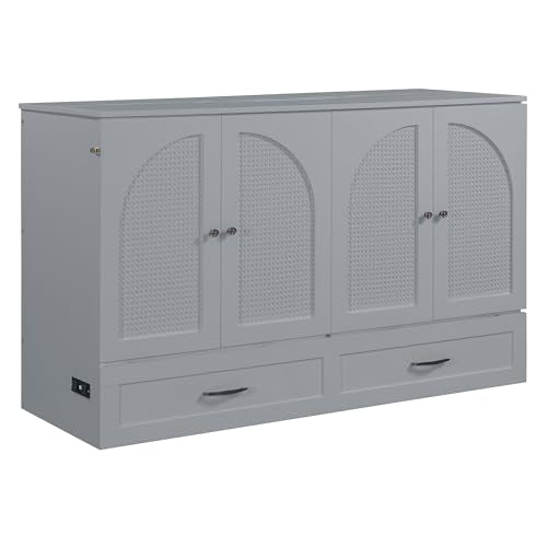 Queen Size Murphy Bed Cabinet Wall Bed with USB and Storage Drawer L14505