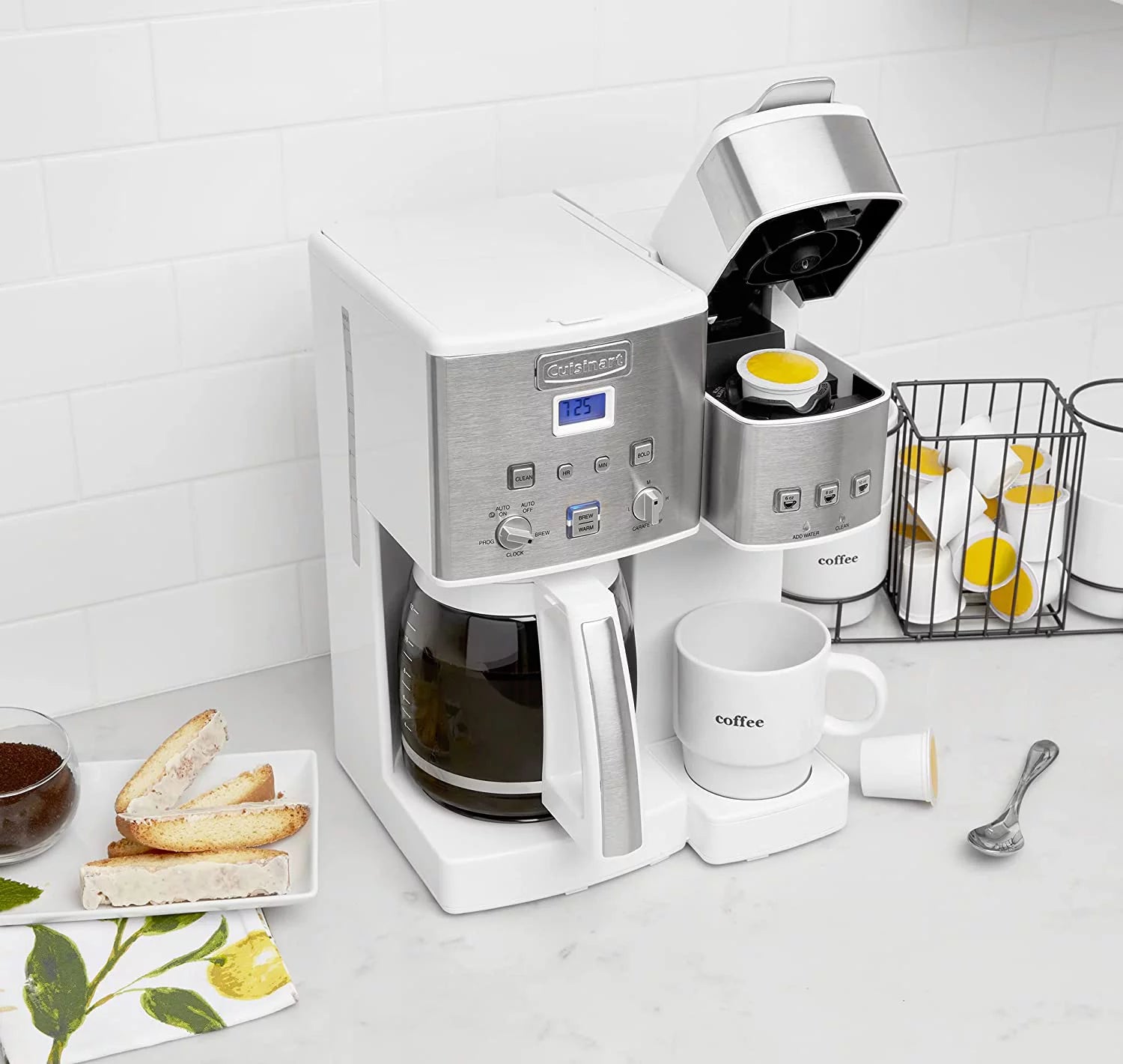 White Stainless Steel 12-Cup Coffeemaker and Single-Serve Brewer D37020