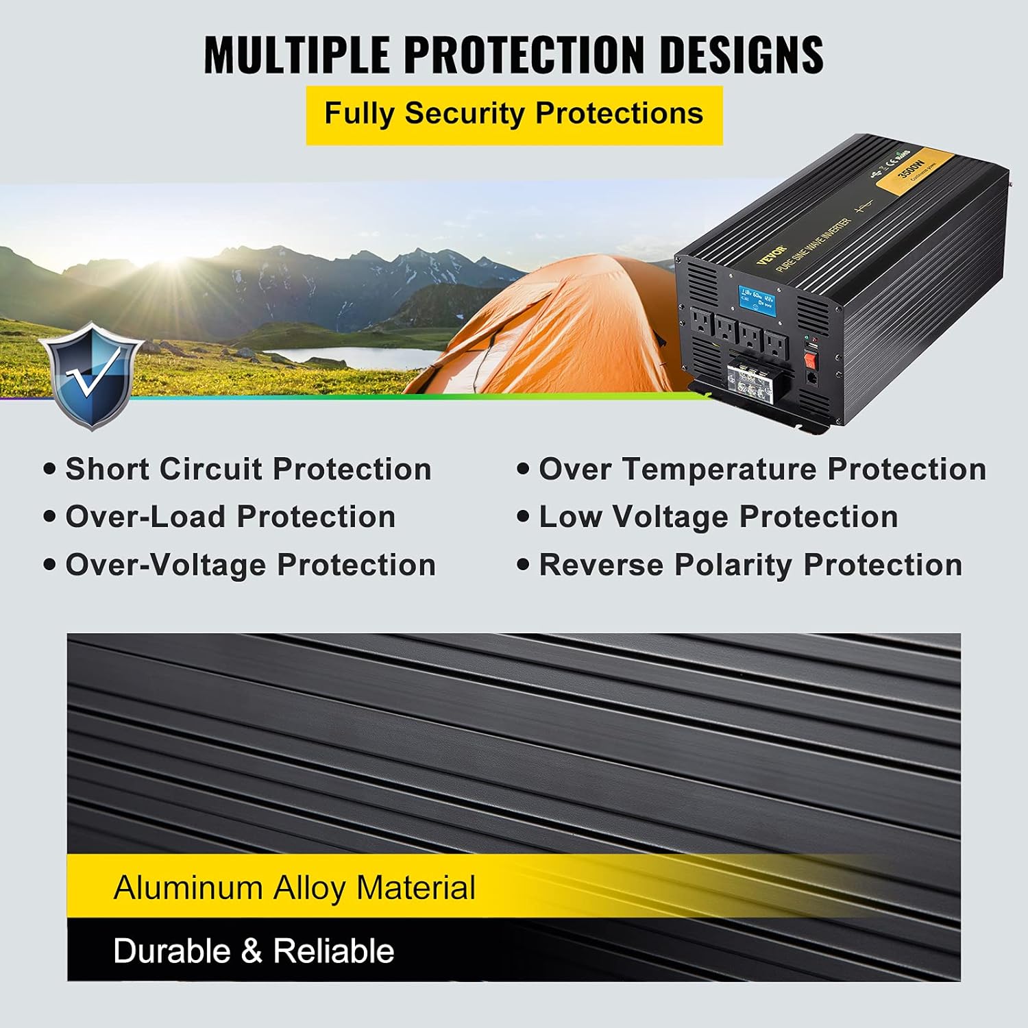 3500 Watt Pure Sine Wave Power Inverter, DC 12V to AC 120V, with USB Port LCD Display Remote Controller and AC Outlets R472839