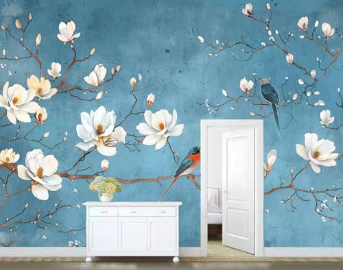 Beige Nordic Flowers Birds Wall Mural Wallpaper Q86614