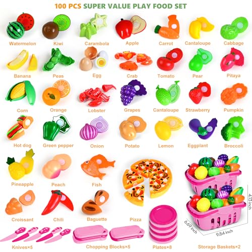 100 Pcs Play Food Set with 2 Baskets K828282