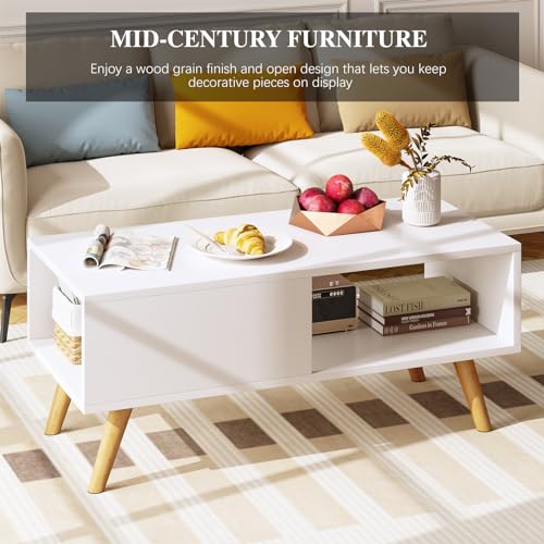 Wood Aesthetic Coffee Table with Storage, 39.4 * 19.7 * 18.5 in (Rust Brown) U578