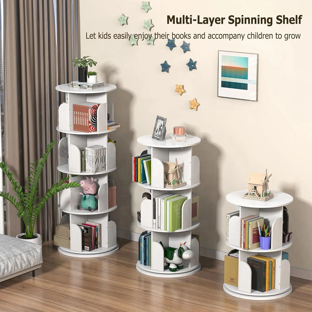 White 4 Tier Rotating Bookshelf E51409