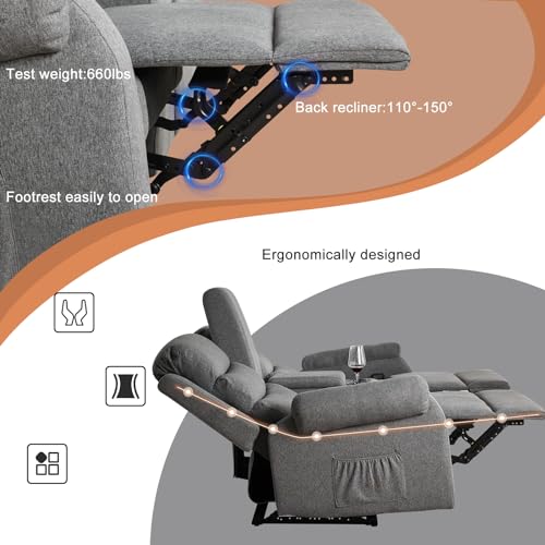 Grey Manual Reclining Loveseat Sofa 2 Seater with Cup Holders C288770