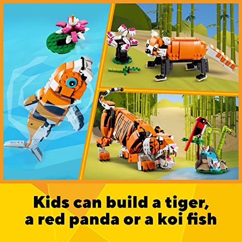 LEGO Creator 3 in 1 Majestic Tiger Building Set, Transforms from Tiger to Panda or Koi Fish Set, Animal Figures, Collectible Building Toy, Gifts for Kids, Boys & Girls 9 Plus Years Old, 31129 Q13512