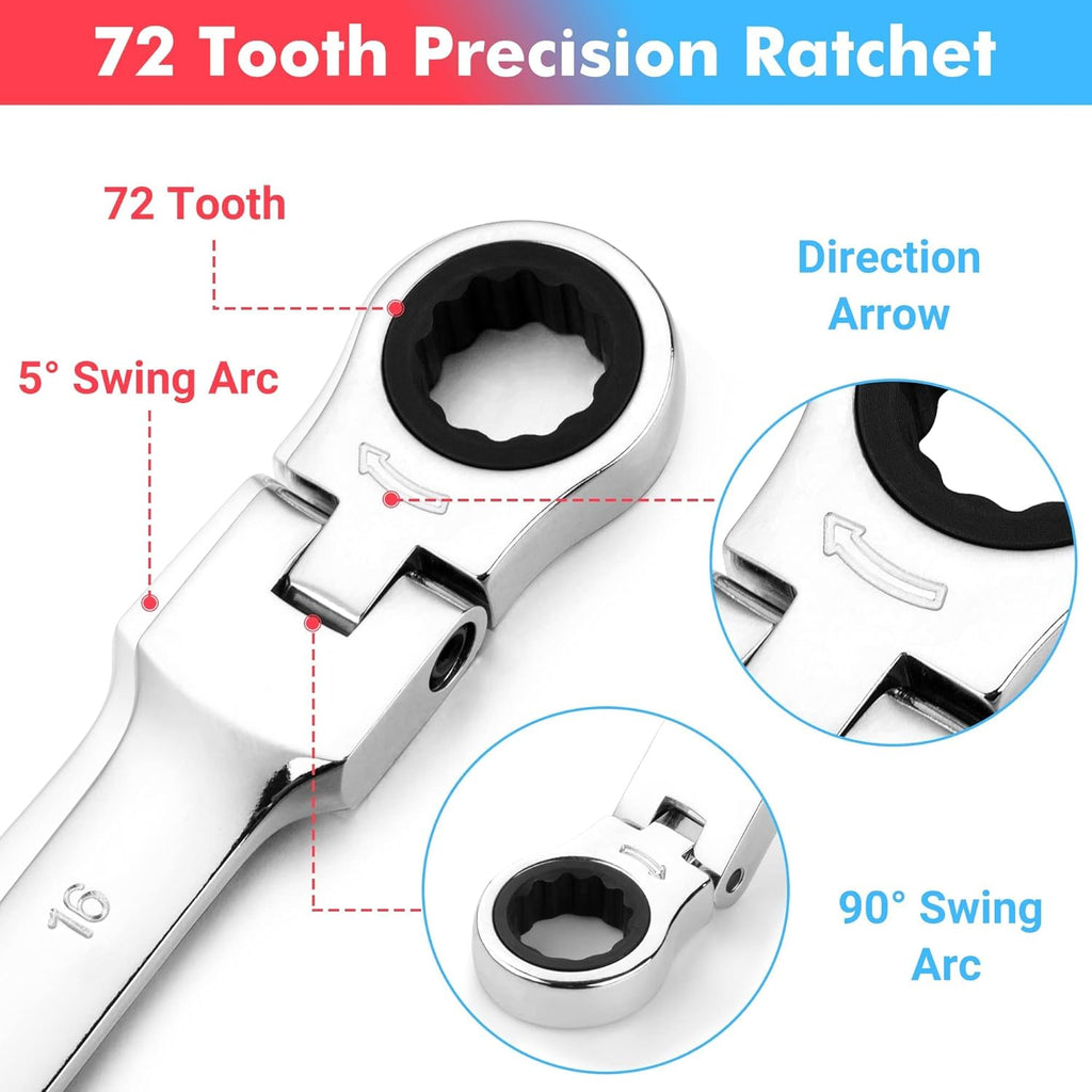 14-Piece Ratcheting Combination Wrench Set, SAE & Metric, Cr-V Steel with Storage Bag S76611