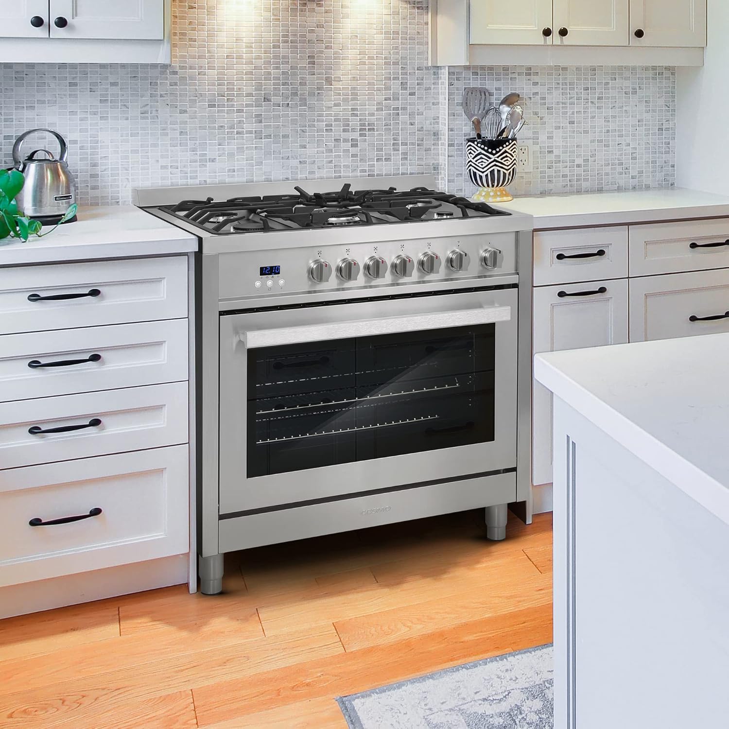 36 in. 3.8 cu. ft. Gas Range with Oven and 5 Burner Cooktop with Cast Iron Grates in Stainless Steel T97691