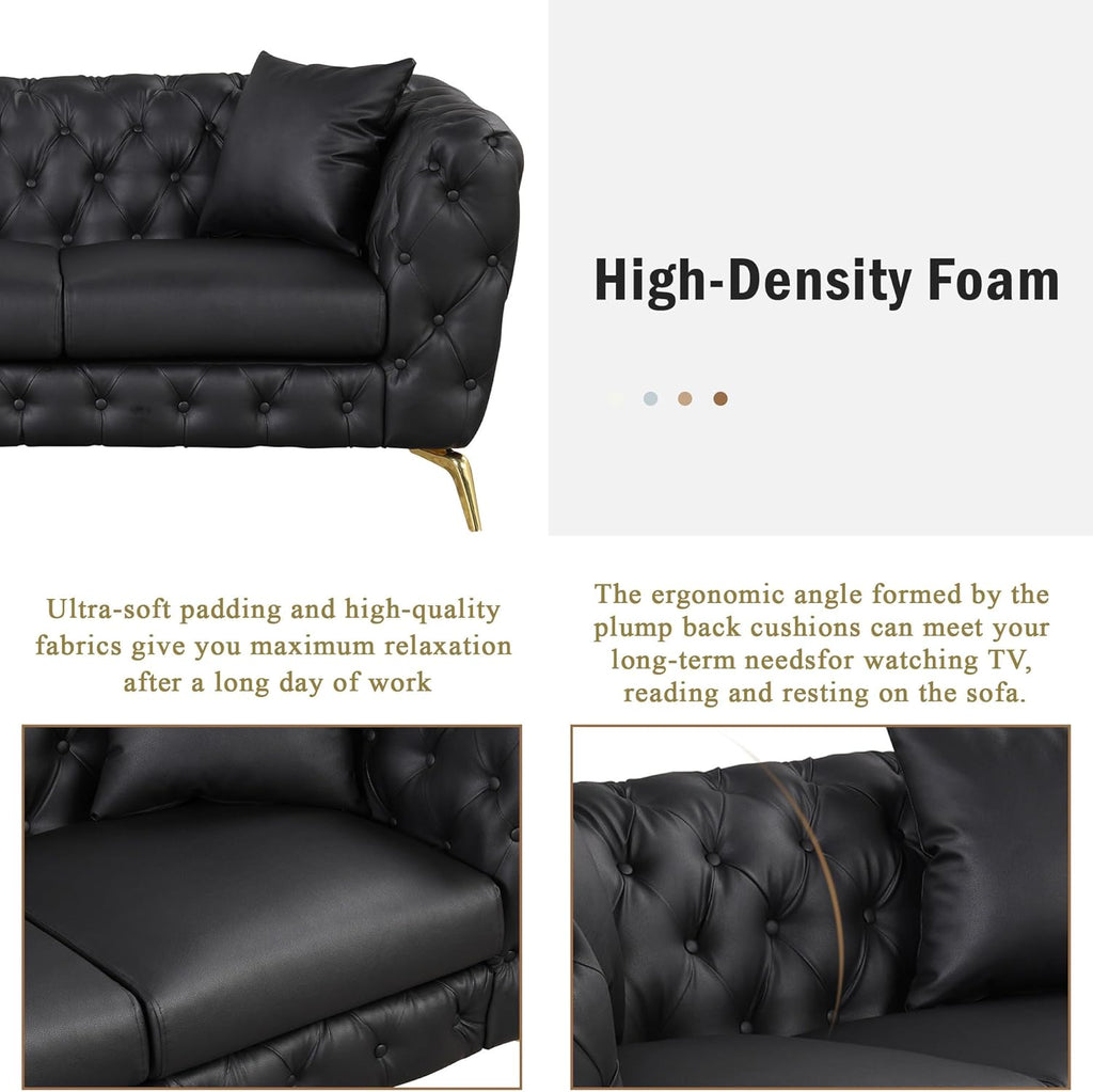 Black 3-Piece PU Upholstered Sofa Set with Metal Legs C316263