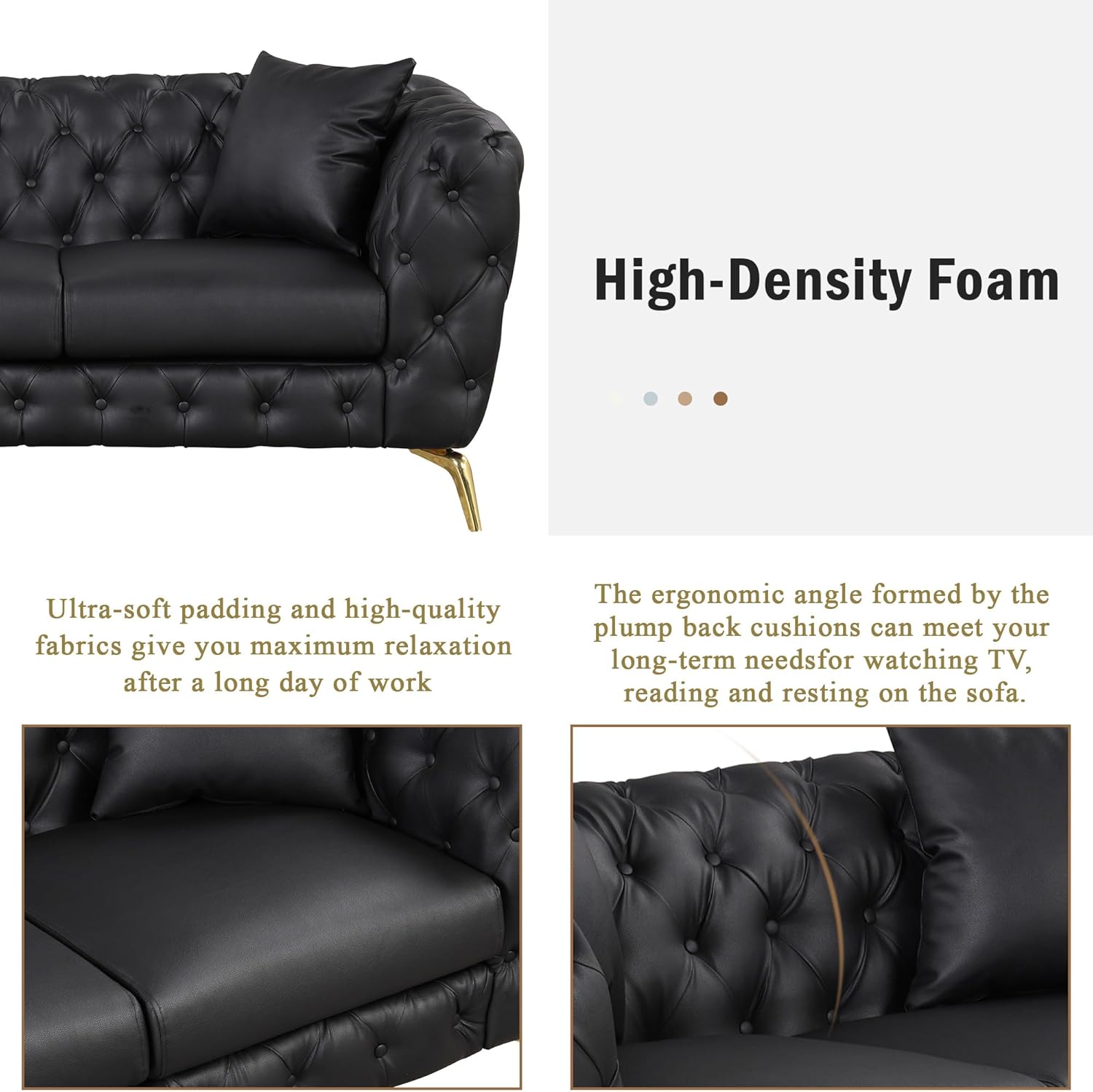 Black 3-Piece PU Upholstered Sofa Set with Metal Legs C316263