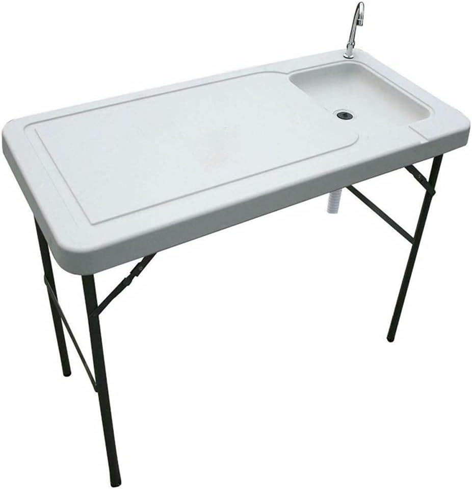 White Portable Folding Fishing Cleaning Table with Sink Faucet T443132