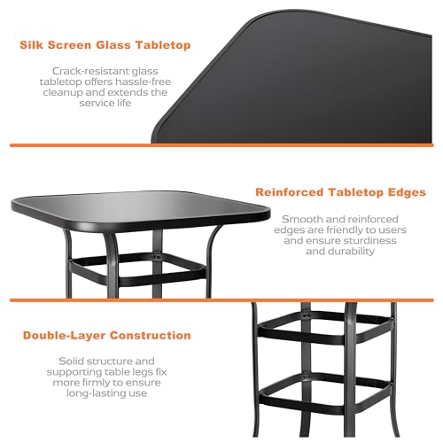 Black 5 Piece Patio Bar Set with Glass Table and 4 Swivel Chairs W4450