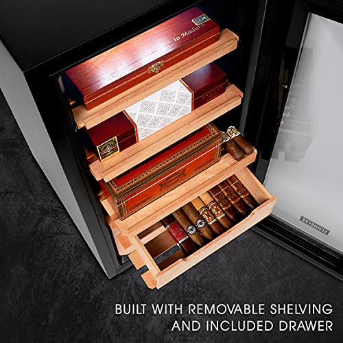250 Cigar Cooler Humidor with Stainless Steel Trim Finish Cabinet, Spanish Cedar Wood Shelves and Drawer V787658