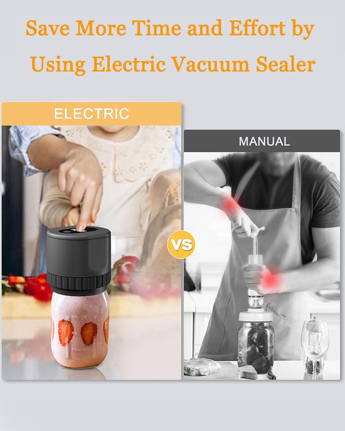 Black Cordless Handheld Mason Jar Vacuum Sealer Kit with Wide & Regular Mouth Lids E168