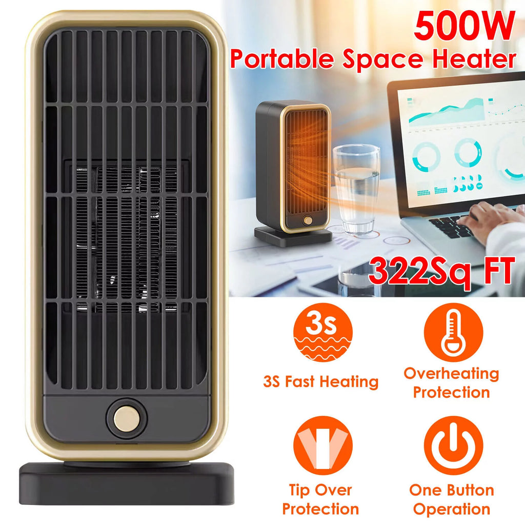 10" Portable Electric Ceramic Space Heater 500W V71095