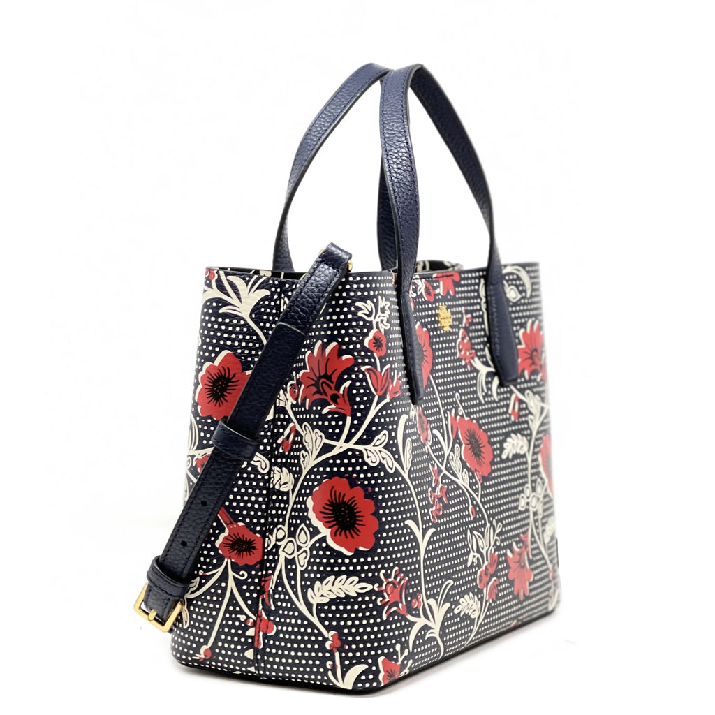 Navy Red Pebbled Leather Small Tote R5401