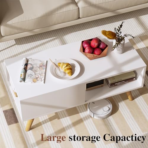 Wood Aesthetic Coffee Table with Storage, 39.4 * 19.7 * 18.5 in (Rust Brown) U578