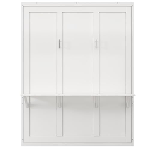 White Full Size Wood Murphy Bed with Desk D853
