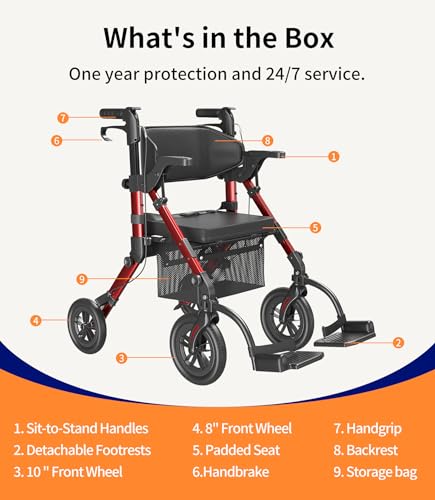 Lightweight Foldable Rollator Walker with Seat and Brakes A4476
