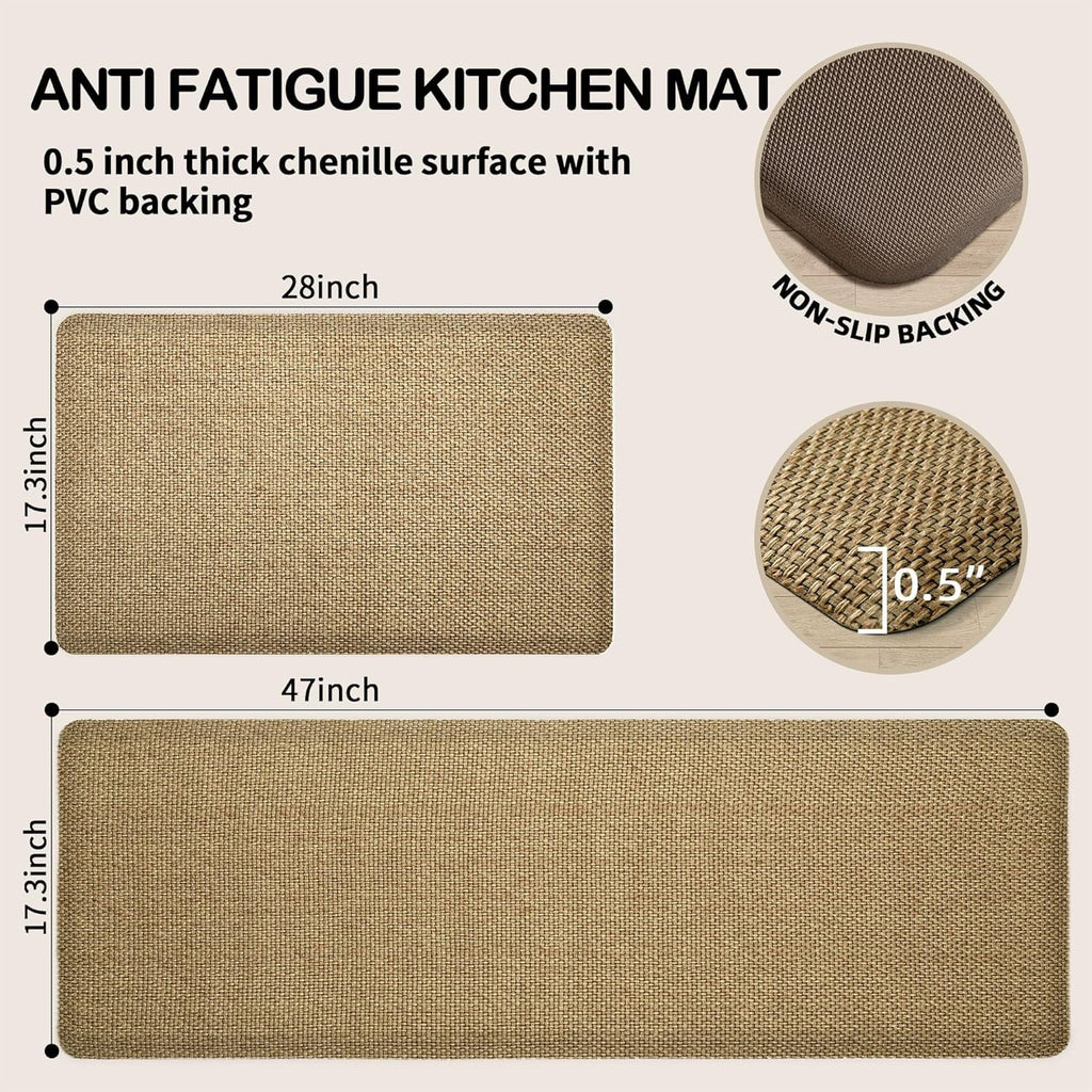 Beige Cushioned Anti-Fatigue Kitchen Mats 2PCS 17.3"x28" 17.3"x47" I6502