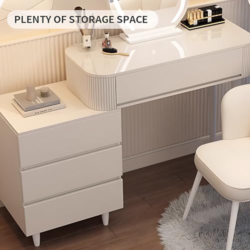 Vanity Table with Drawers and LED Mirror, Solid Wood, 40" G788