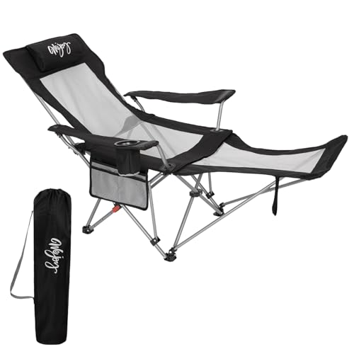 2-in-1 Reclining Camping Chair with Footrest Folding Lounge Chair with Adjustable Backrest U94600