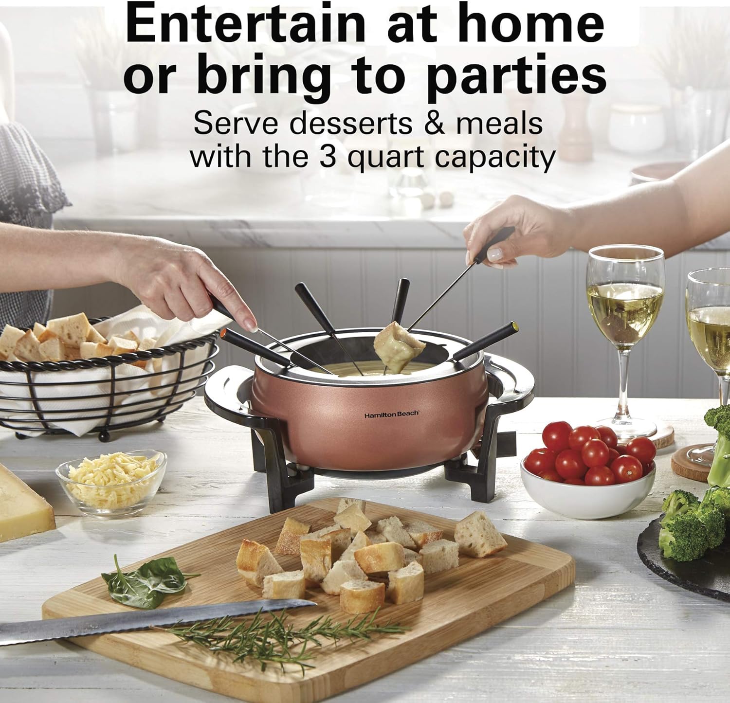 3 Quart Copper Electric Fondue Pot Set with Temperature Control I1487